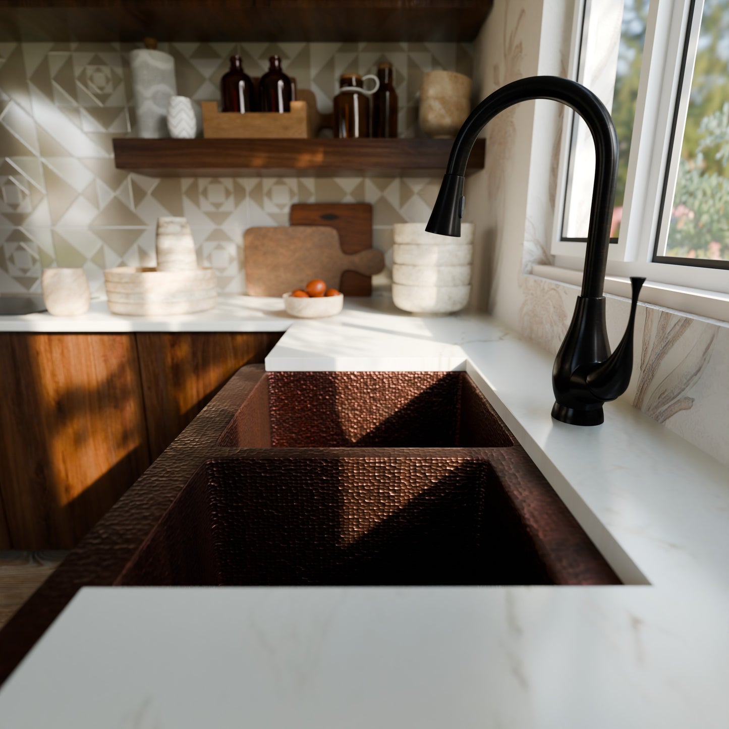 Farmhouse 60/40 Copper Kitchen Sink, TCK-005AN