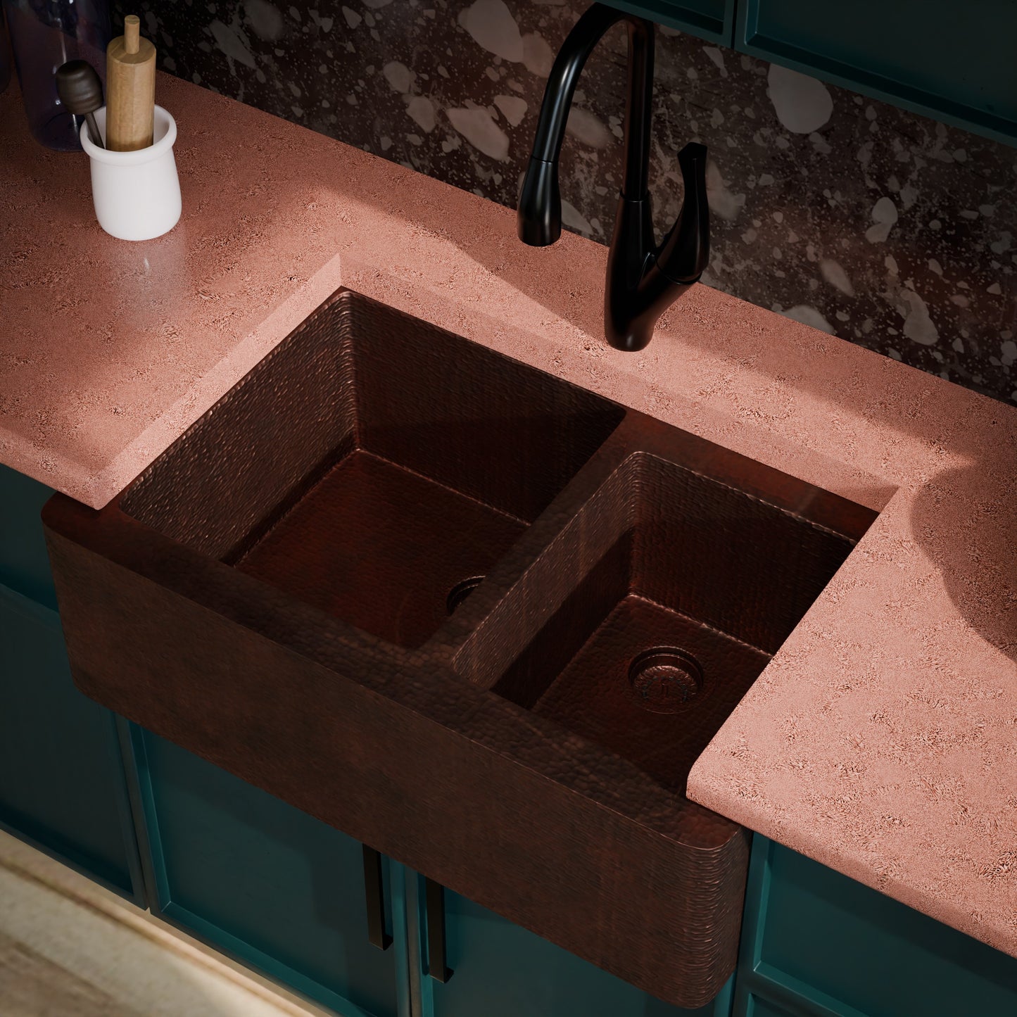 Farmhouse 60/40 Copper Kitchen Sink, TCK-005AN