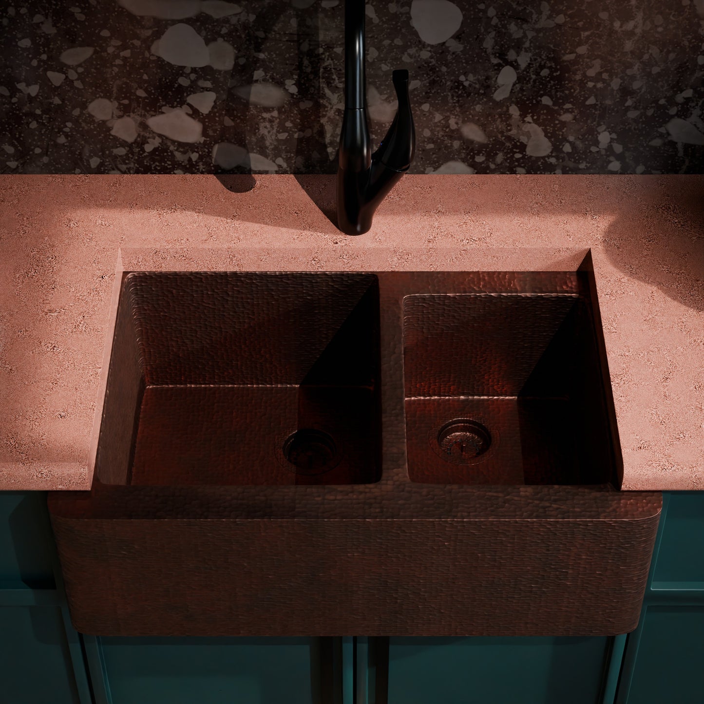 Farmhouse 60/40 Copper Kitchen Sink, TCK-005AN