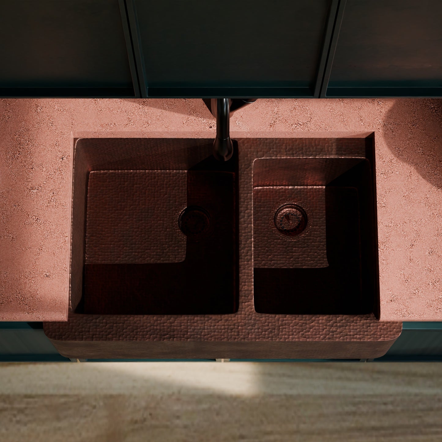 Farmhouse 60/40 Copper Kitchen Sink, TCK-005AN