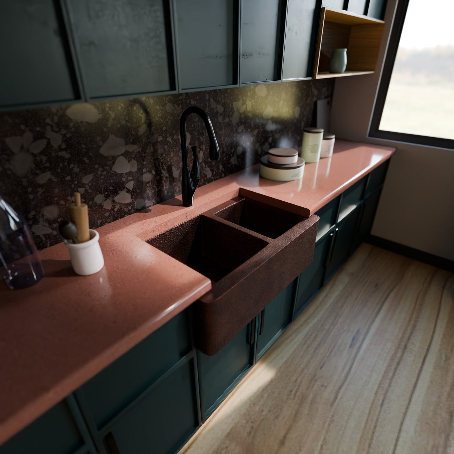 Farmhouse 60/40 Copper Kitchen Sink, TCK-005AN