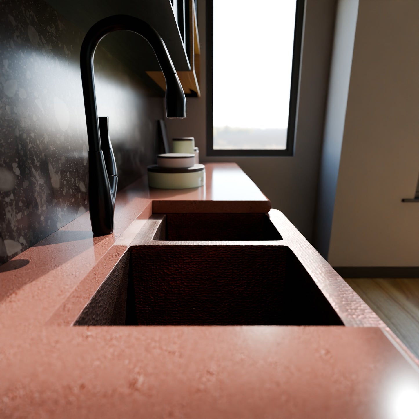 Farmhouse 60/40 Copper Kitchen Sink, TCK-005AN