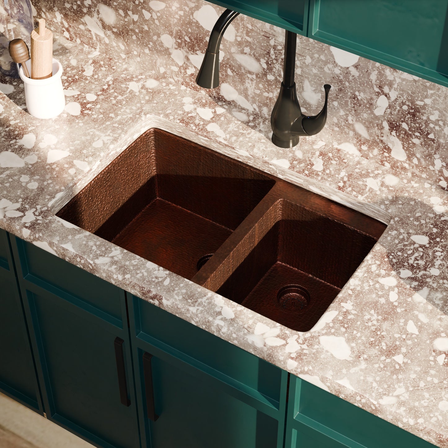 60/40 Split Undermount Copper Kitchen Sink, TCK-006AN