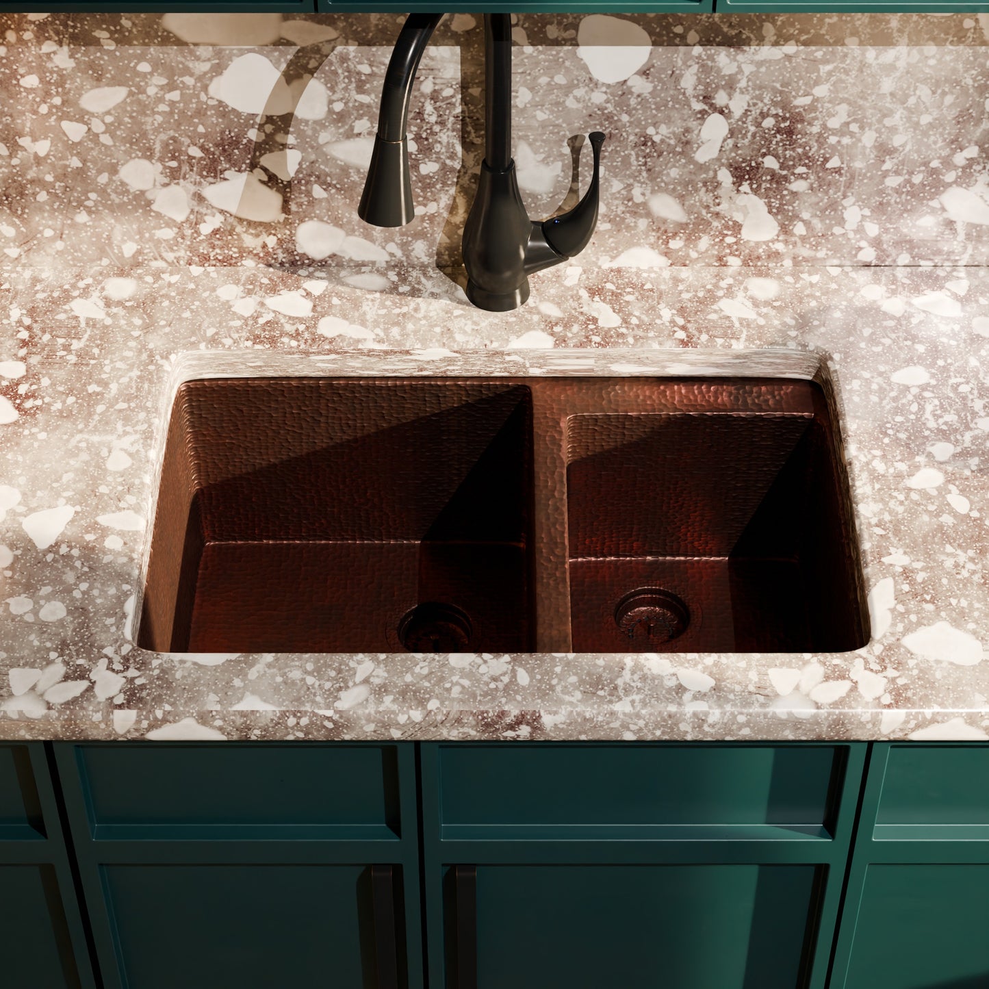 60/40 Split Undermount Copper Kitchen Sink, TCK-006AN