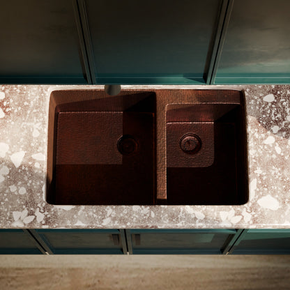 60/40 Split Undermount Copper Kitchen Sink, TCK-006AN