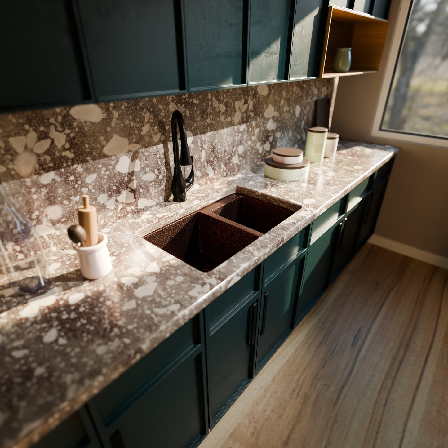 60/40 Split Undermount Copper Kitchen Sink, TCK-006AN