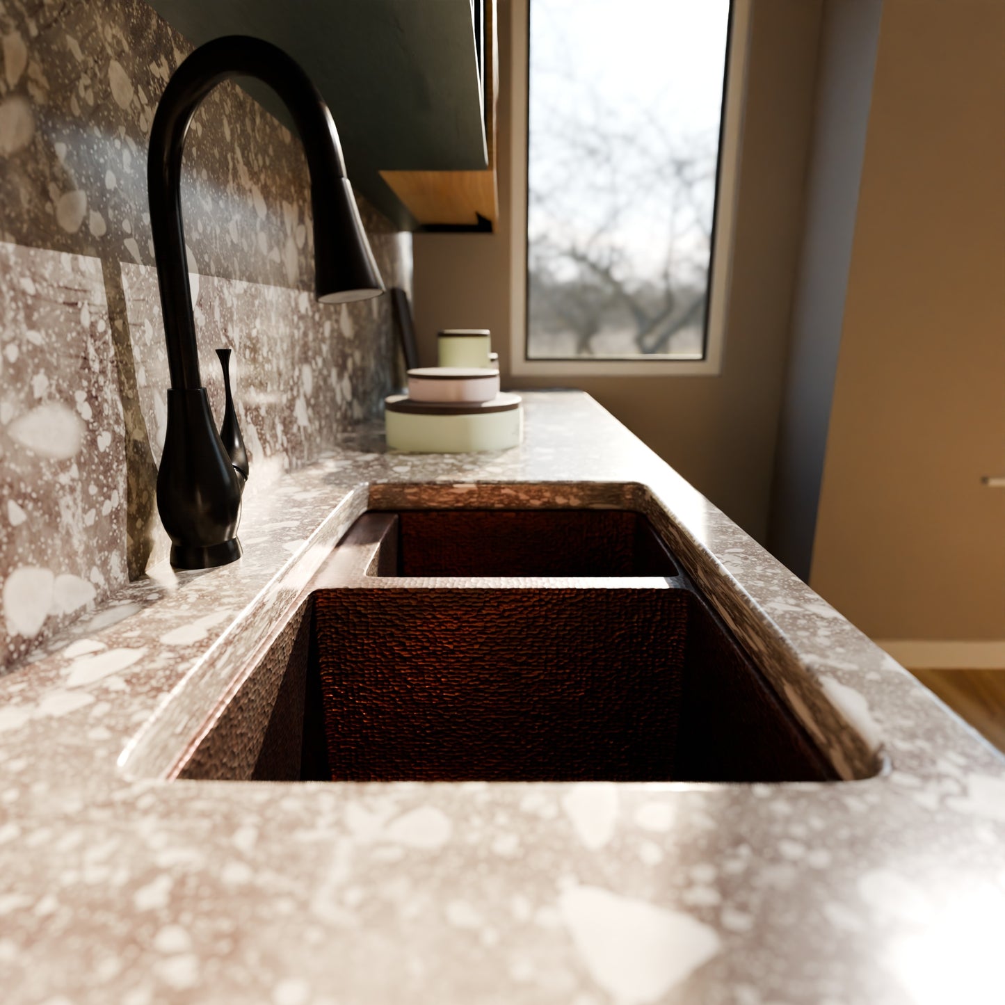 60/40 Split Undermount Copper Kitchen Sink, TCK-006AN