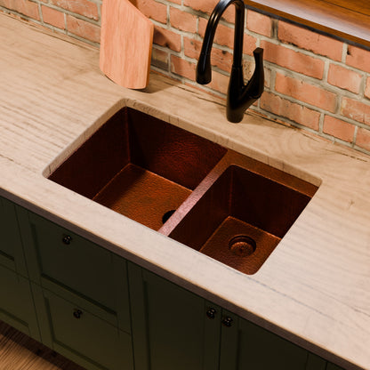 60/40 Split Undermount Copper Kitchen Sink, TCK-006AN