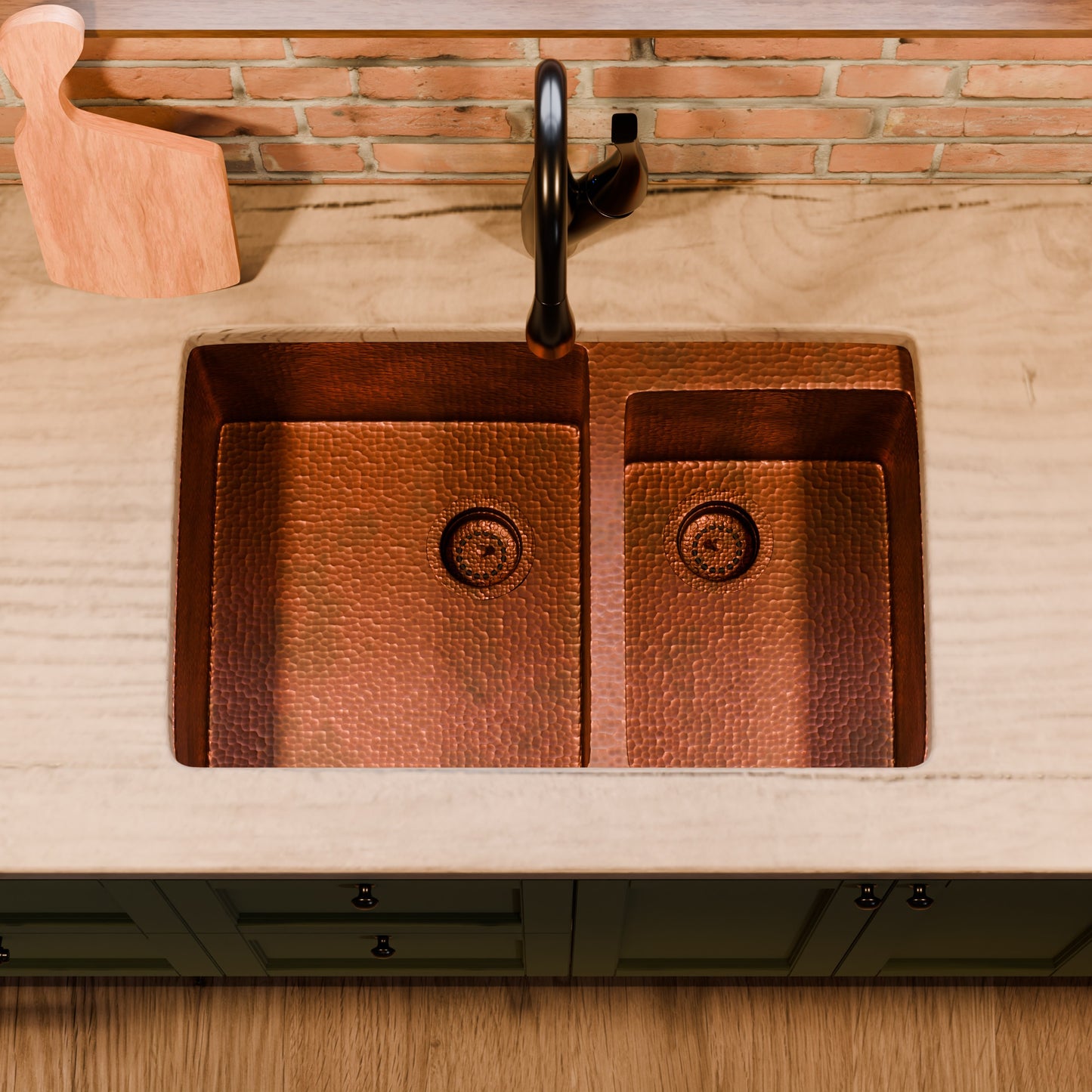 60/40 Split Undermount Copper Kitchen Sink, TCK-006AN