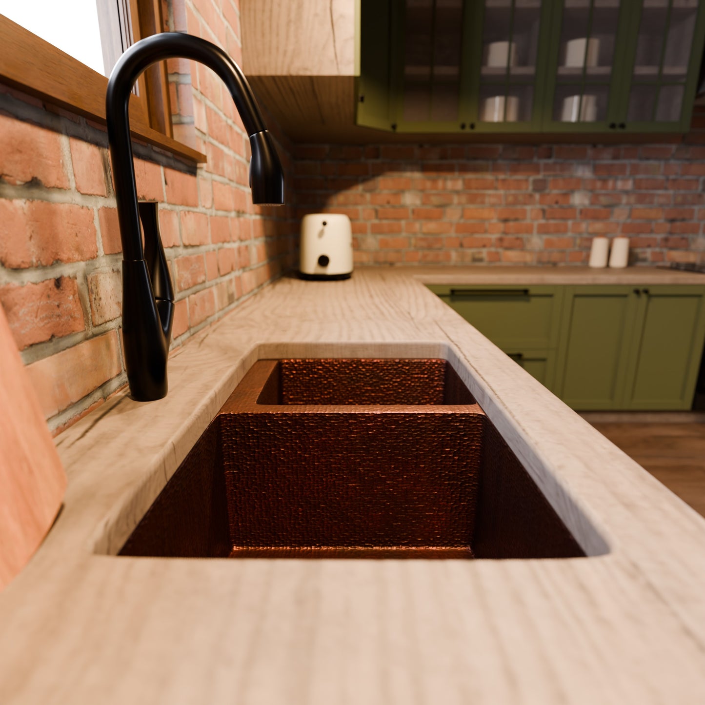 60/40 Split Undermount Copper Kitchen Sink, TCK-006AN