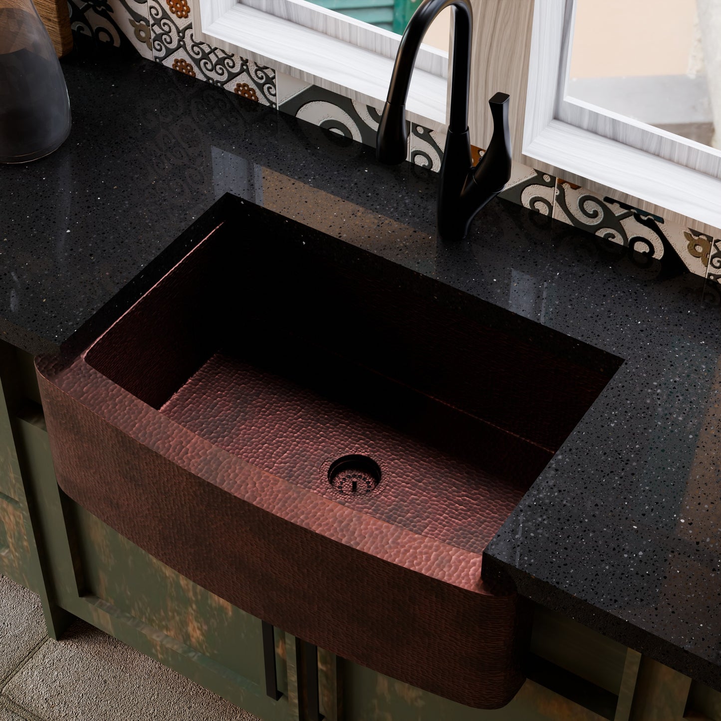 Curved Front Copper Kitchen Sink, TCK-008AN