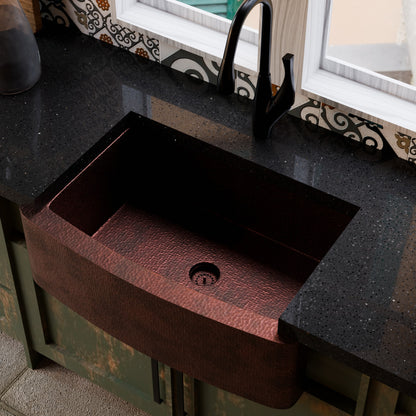 Curved Front Copper Kitchen Sink, TCK-008AN