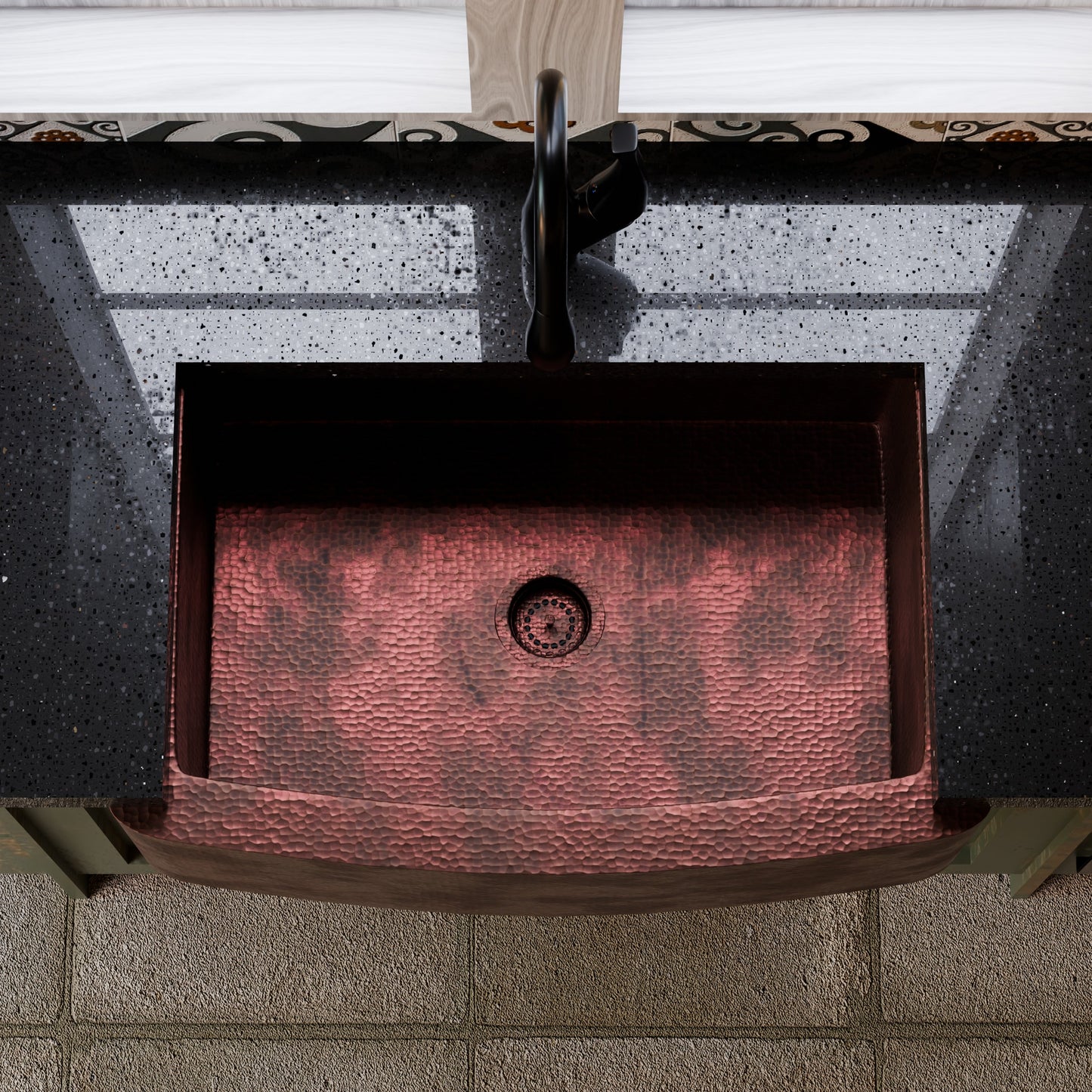 Curved Front Copper Kitchen Sink, TCK-008AN