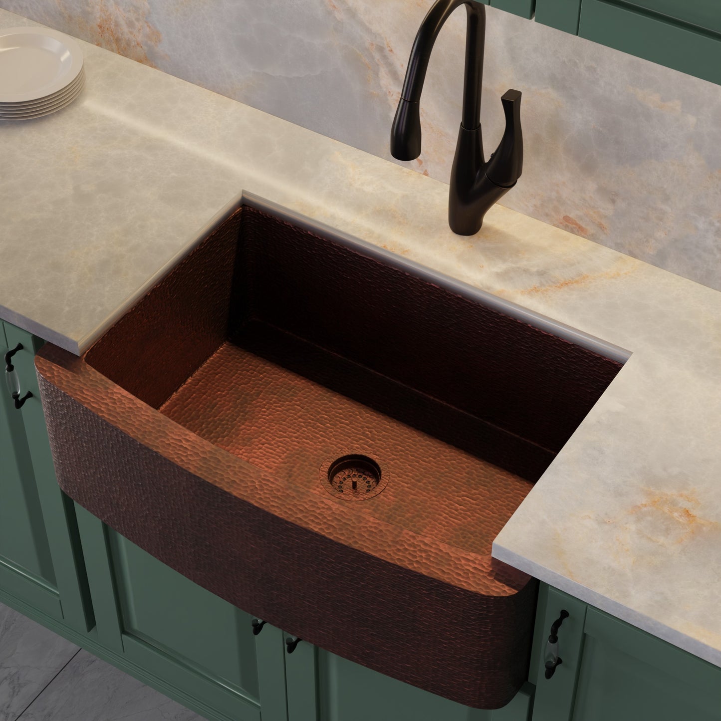 Curved Front Copper Kitchen Sink, TCK-008AN