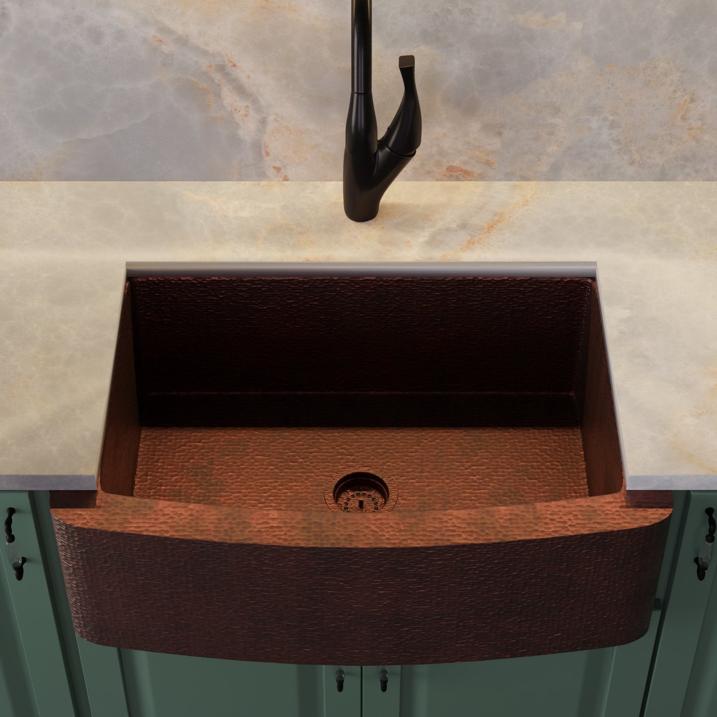 Curved Front Copper Kitchen Sink, TCK-008AN