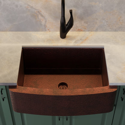 Curved Front Copper Kitchen Sink, TCK-008AN