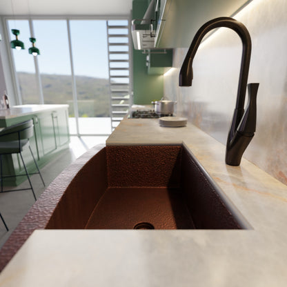 Curved Front Copper Kitchen Sink, TCK-008AN