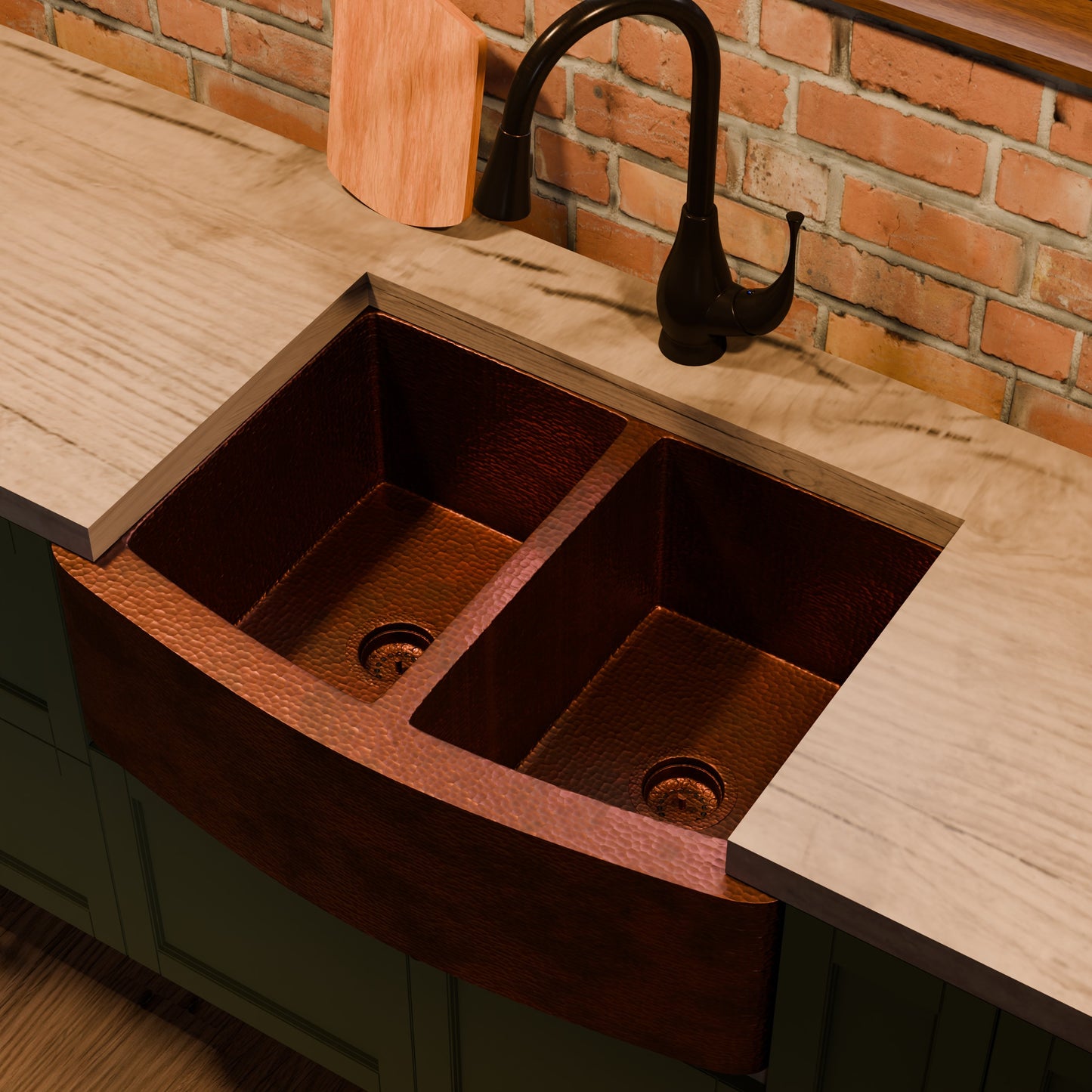 Double Bowl Copper Kitchen Sink, TCK-009AN