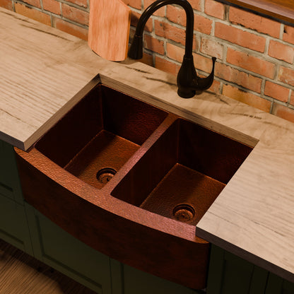 Double Bowl Copper Kitchen Sink, TCK-009AN