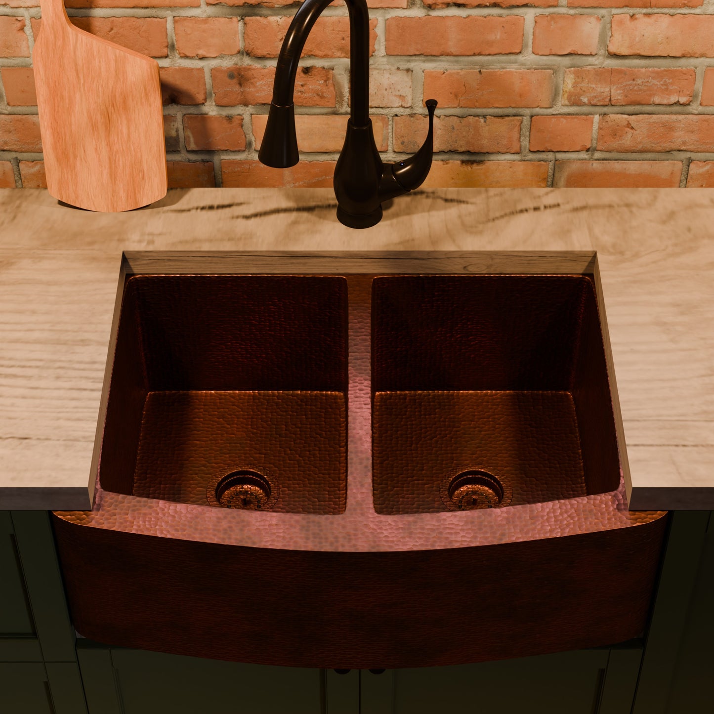 Double Bowl Copper Kitchen Sink, TCK-009AN