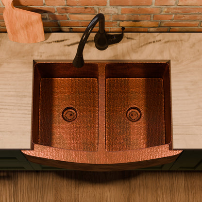 Double Bowl Copper Kitchen Sink, TCK-009AN