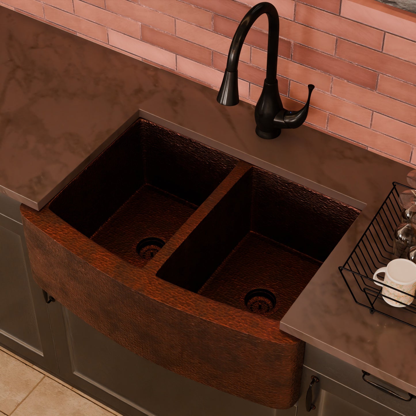 Double Bowl Copper Kitchen Sink, TCK-009AN