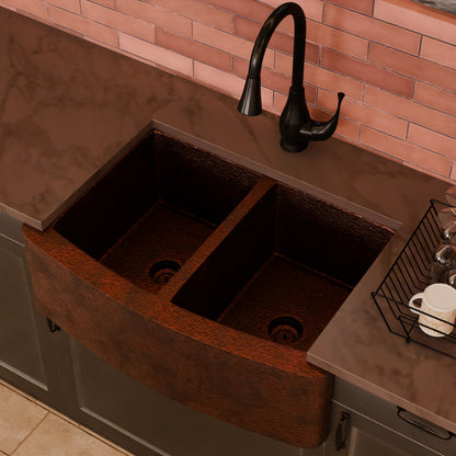 Double Bowl Copper Kitchen Sink, TCK-009AN