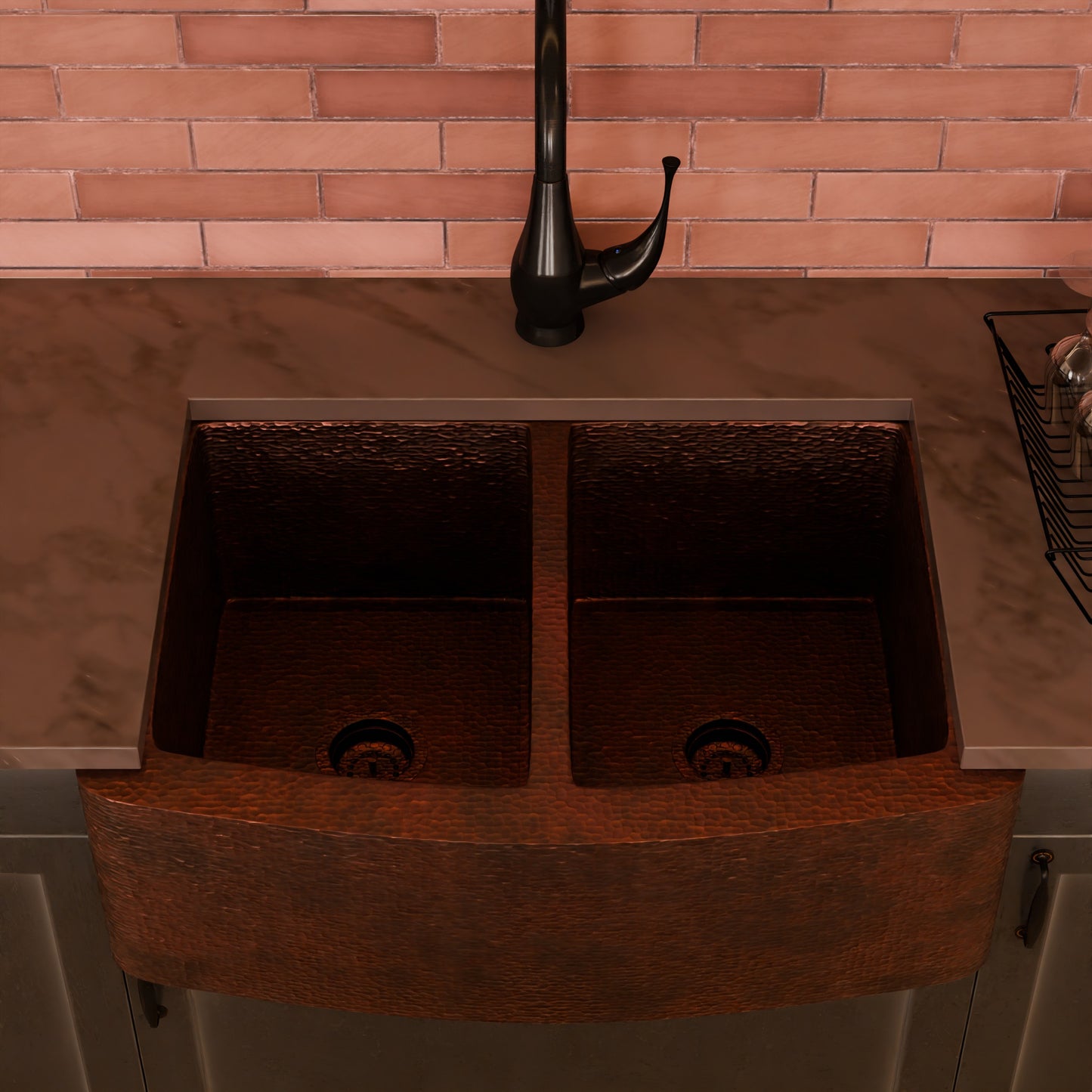 Double Bowl Copper Kitchen Sink, TCK-009AN