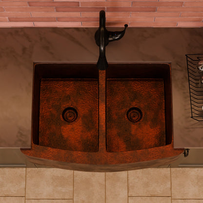 Double Bowl Copper Kitchen Sink, TCK-009AN