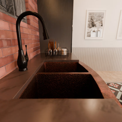 Double Bowl Copper Kitchen Sink, TCK-009AN