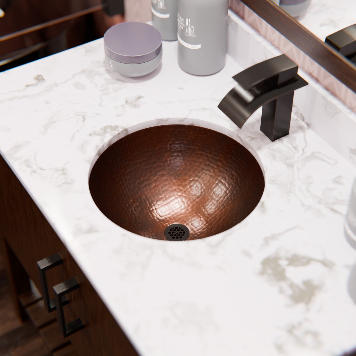 Round Copper Undermount Bath Sink in Antique TCU-001AN