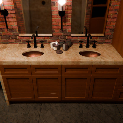 Small Oval Copper Undermount Bath Sink in Antique TCU-004AN