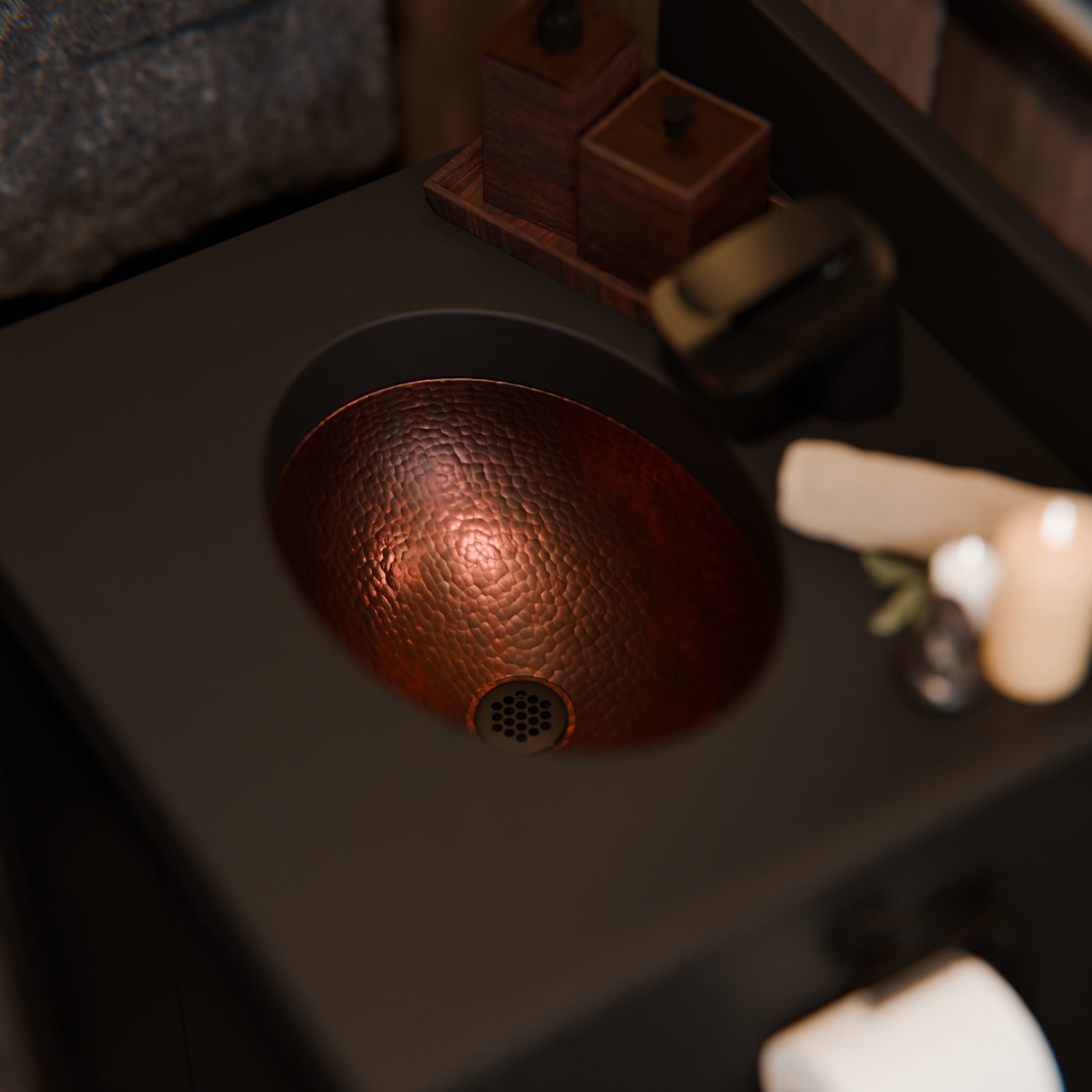 Small Oval Copper Undermount Bath Sink in Antique TCU-004AN | Novatto