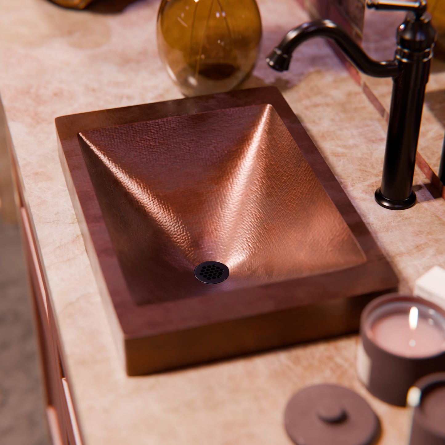 Rectangular Copper Drop-In Bath Sink in Antique TCU-013AN