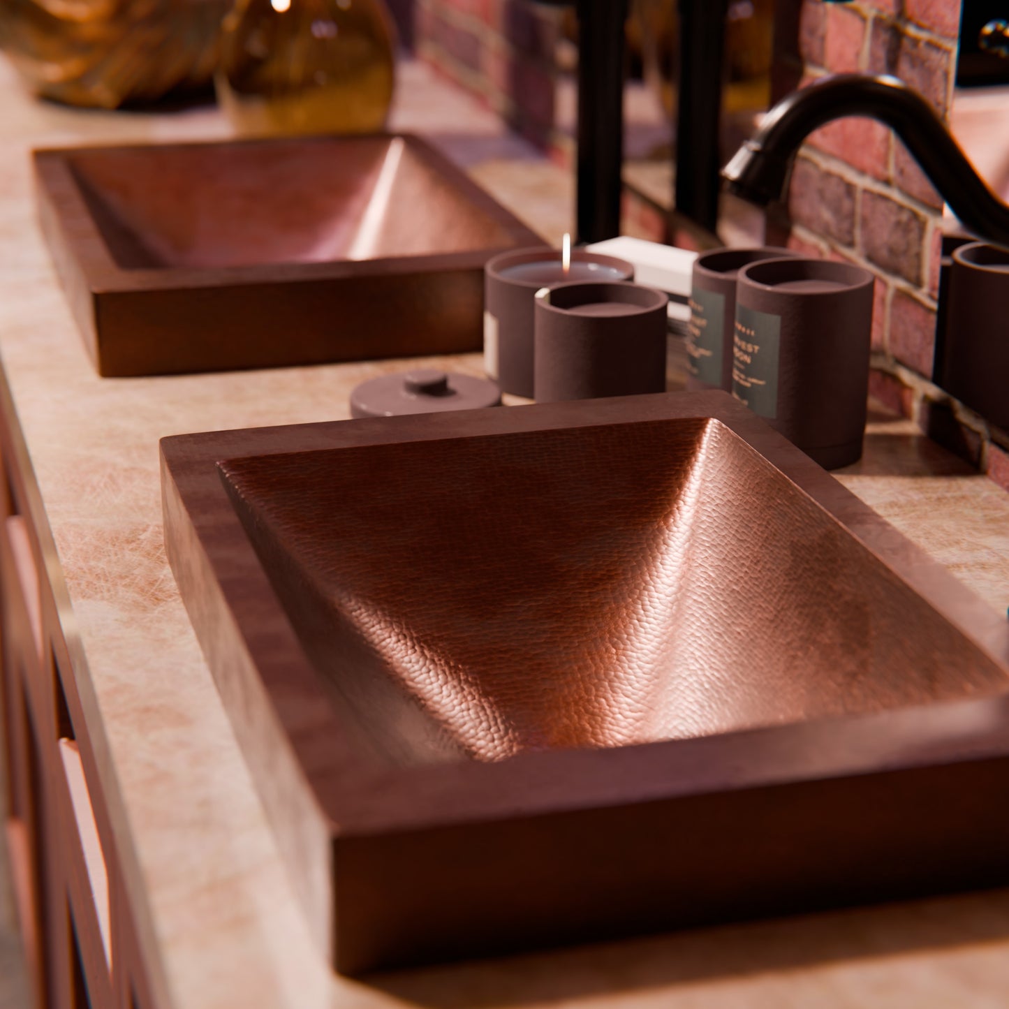 Rectangular Copper Drop-In Bath Sink in Antique TCU-013AN