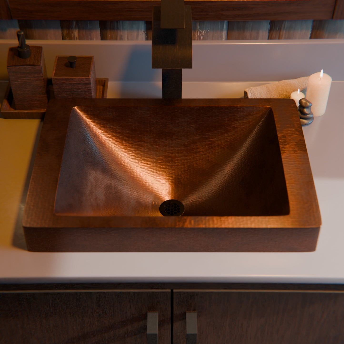 Rectangular Copper Drop-In Bath Sink in Antique TCU-013AN