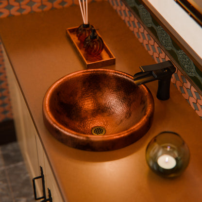 Round Copper Drop-In Bathroom Sink in Natural TCU-014NA