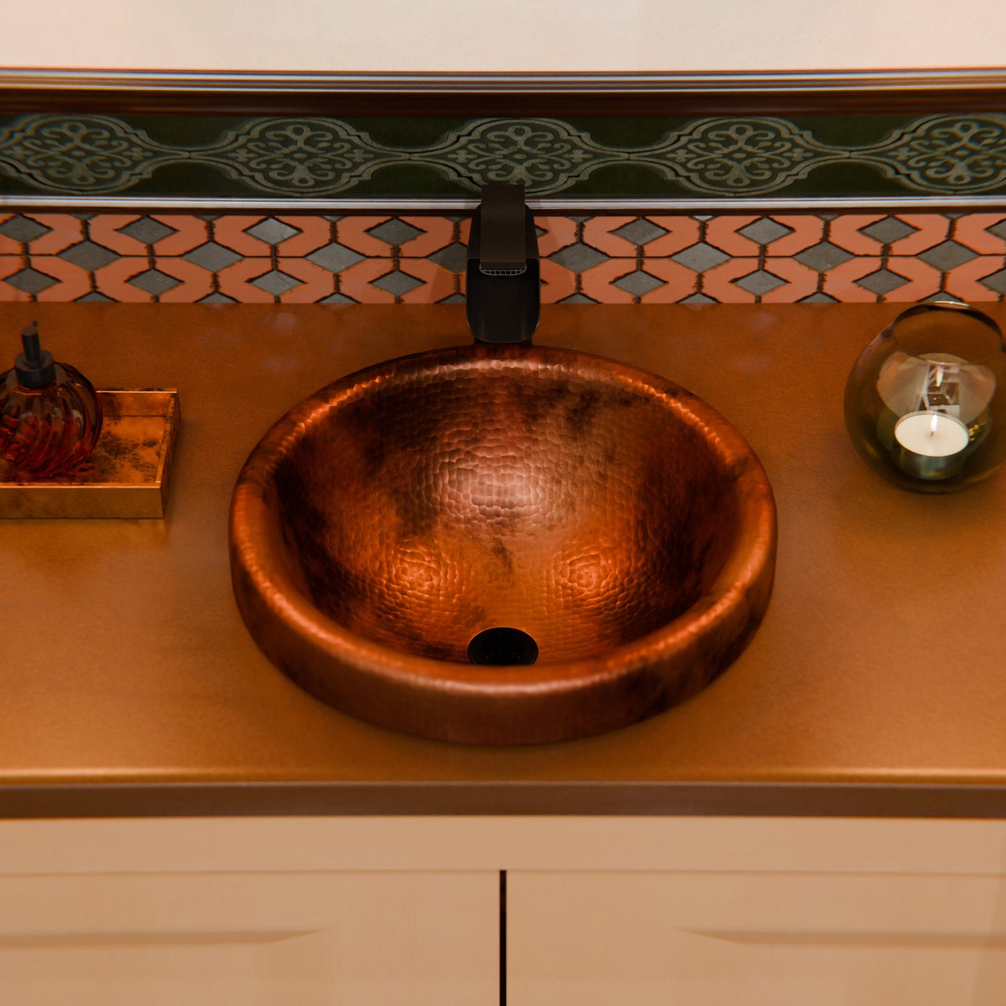 Round Copper Drop-In Bathroom Sink in Natural TCU-014NA