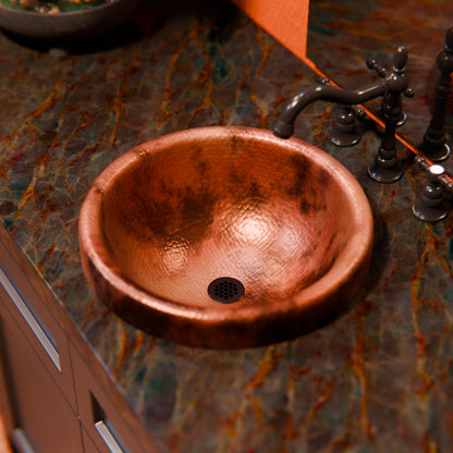 Round Copper Drop-In Bathroom Sink in Natural TCU-014NA