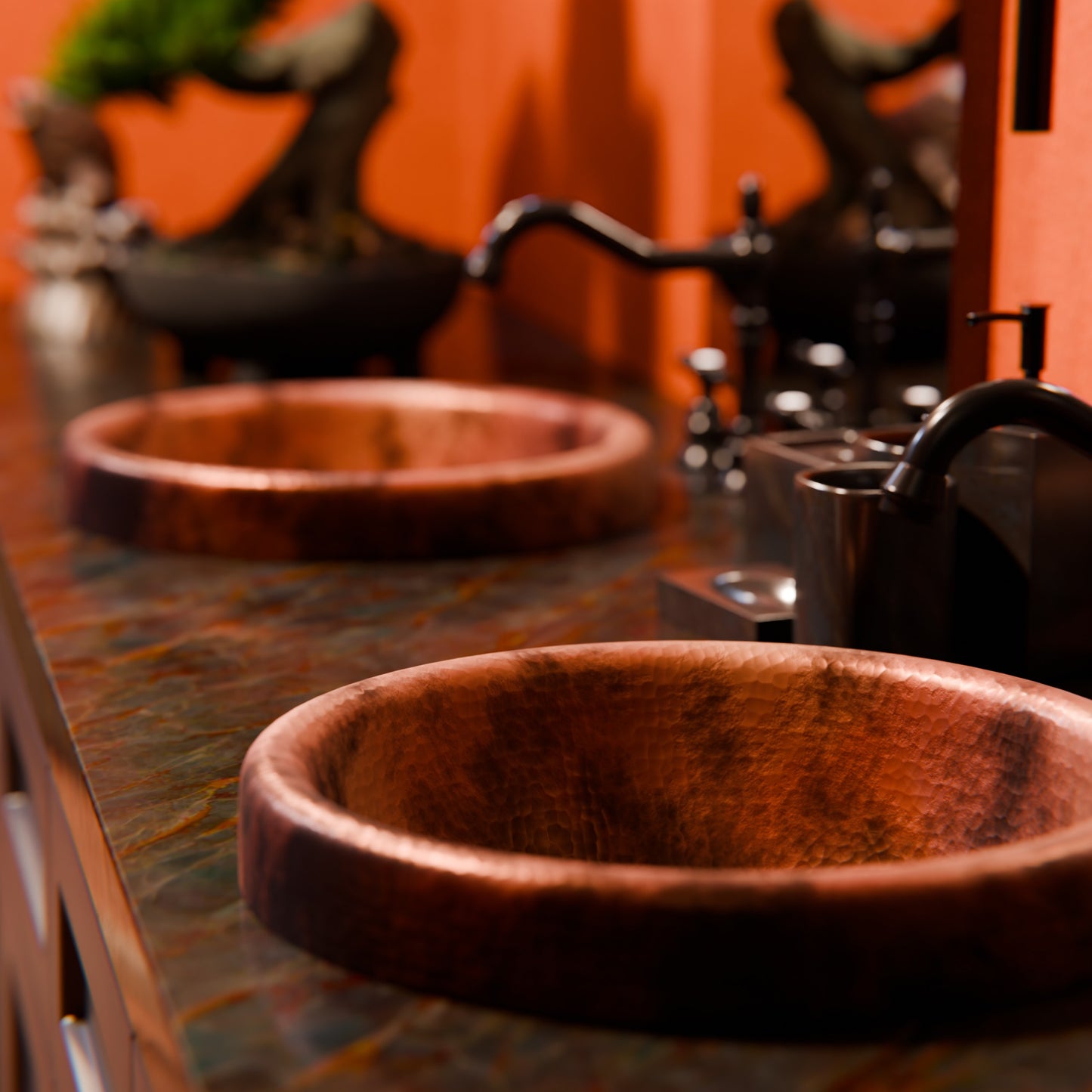 Round Copper Drop-In Bathroom Sink in Natural TCU-014NA