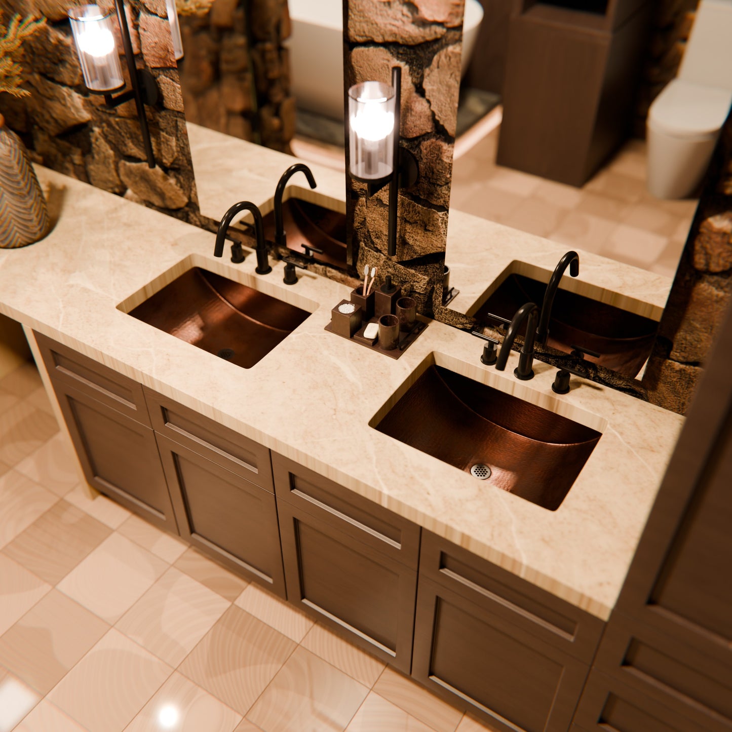 Rectangular Concave Copper Bath Sink in Antique TCU-018AN