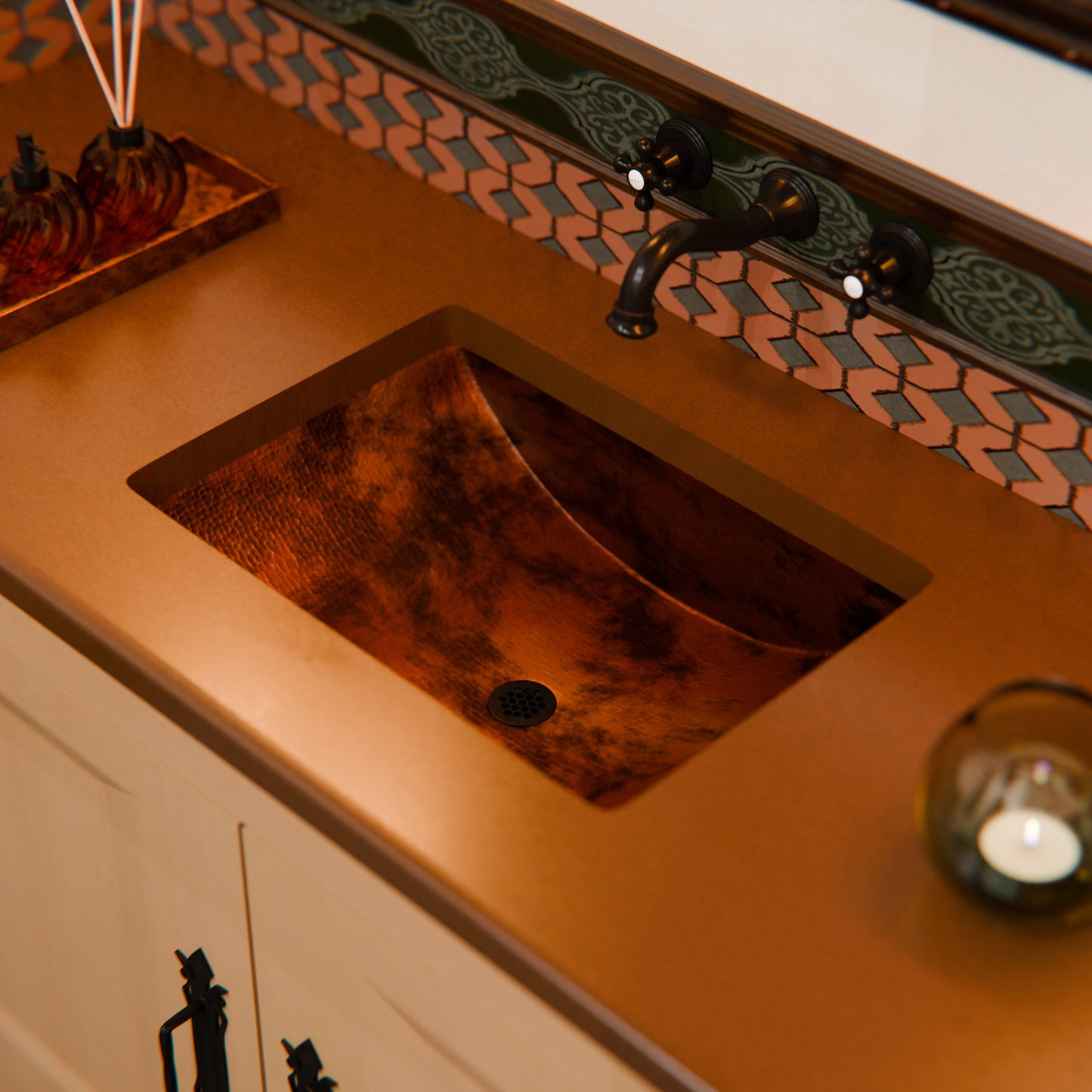 Rectangular Concave Copper Bath Sink in Natural TCU-018NA