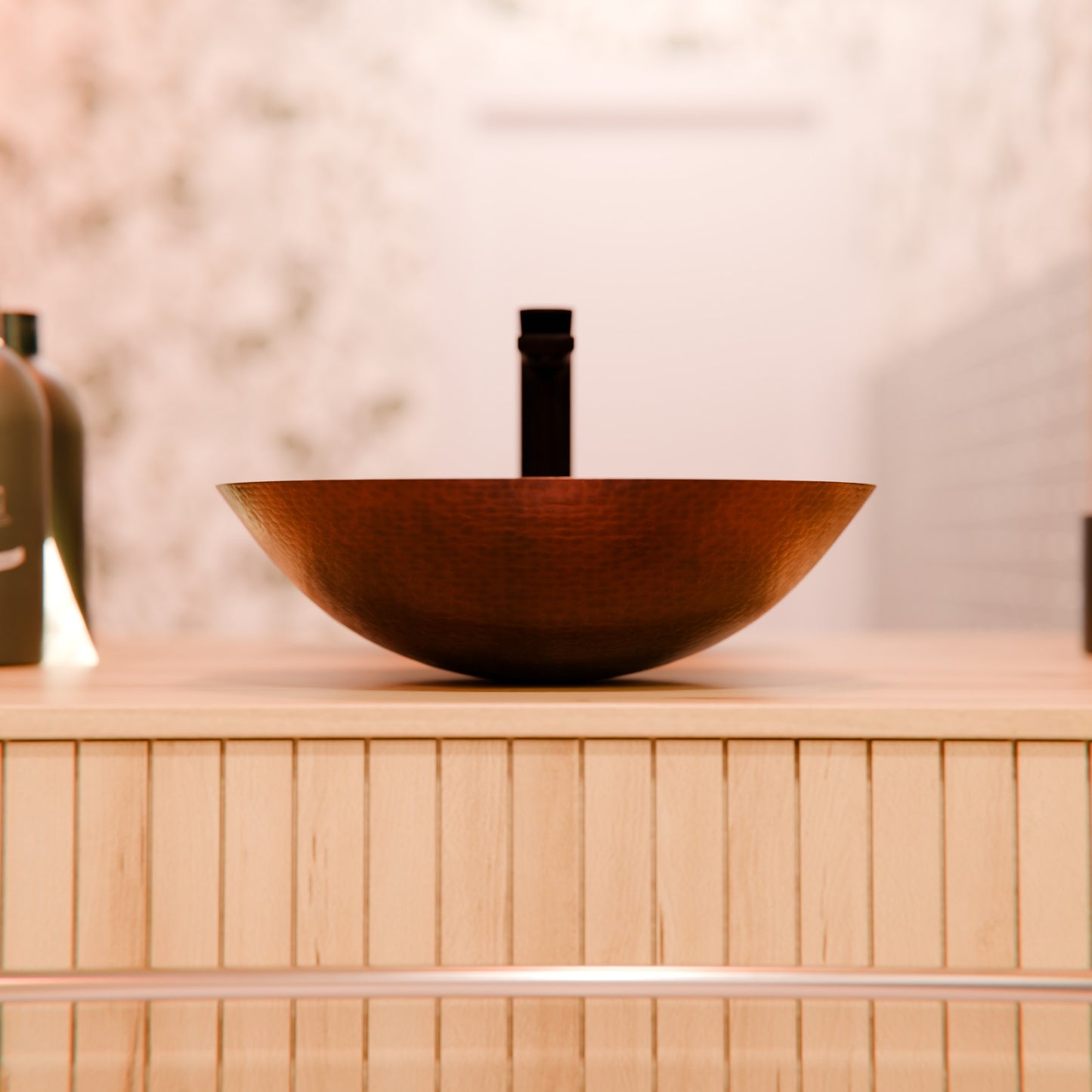 Round Hammered Copper Vessel Sink in Antique TCV-002AN