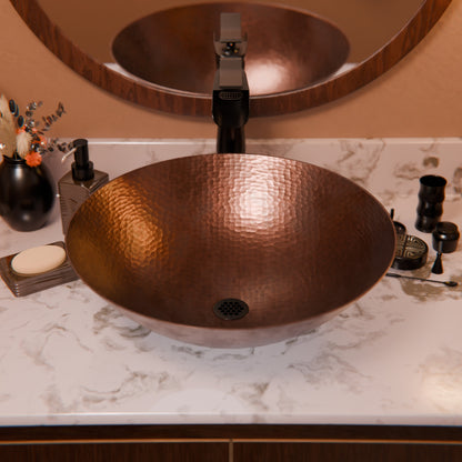 Round Hammered Copper Vessel Sink in Antique TCV-002AN