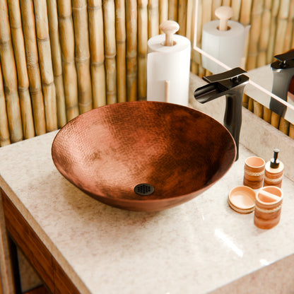Round Hammered Copper Vessel Sink in Natural TCV-002NA