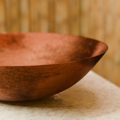 Round Hammered Copper Vessel Sink in Natural TCV-002NA
