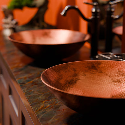 Round Hammered Copper Vessel Sink in Natural TCV-002NA