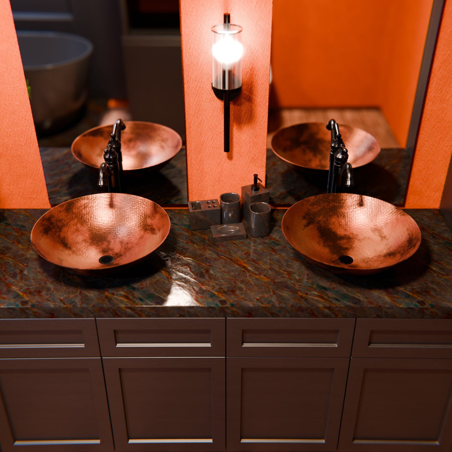 Round Hammered Copper Vessel Sink in Natural TCV-002NA