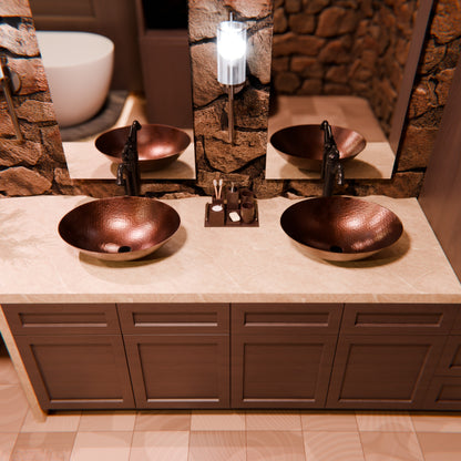 Oval hammered copper vessel bath sink by Novatto, traditional antique copper bathroom sink with textured finish.