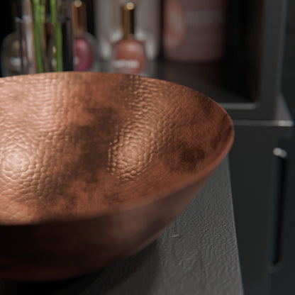 Oval Hammered Copper Vessel Bath Sink in Natural TCV-003NA